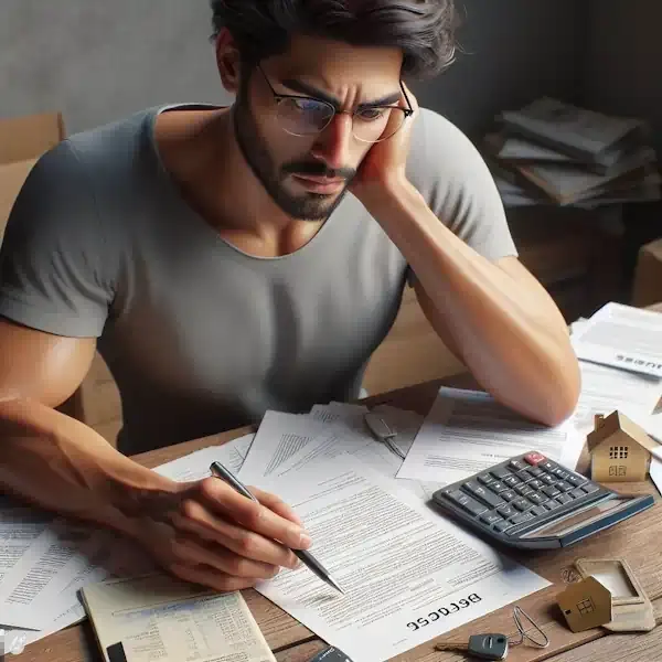 Homeowner working out payments at a kitchen table